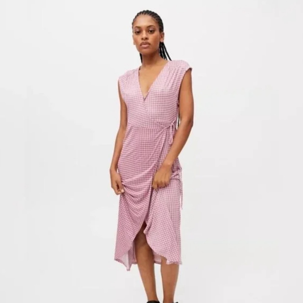 Urban Outfitters Pink Checkered Wrap Dress
